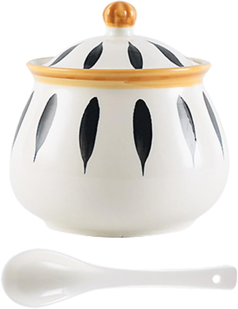 VICASKY Ceramic Condiment Pot for Salt and Sugar, Large Opening Home Jar