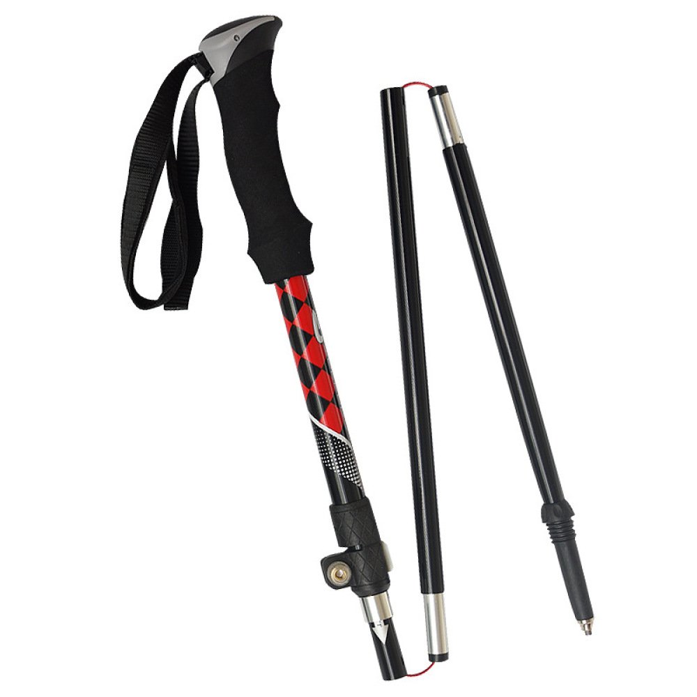 Bastón de carbono plegable de 38 cm con estructura reforzada color negro rojo