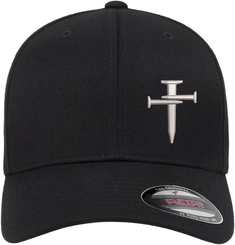 Nail Cross Christian Fitted Side Embroidered Hat Baseball Cap
