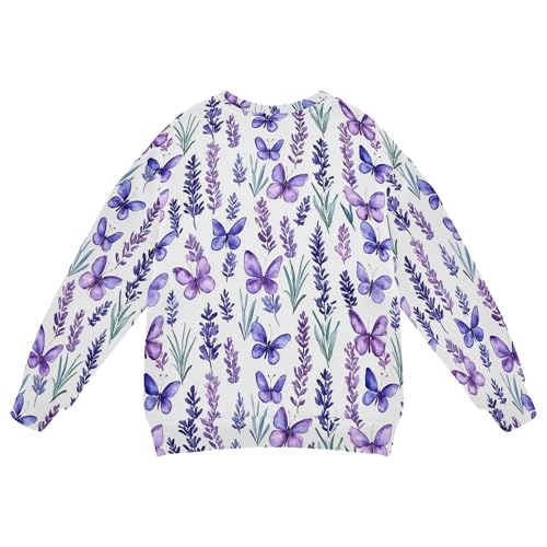 JUNZAN Lavender Flowers Butterflies Big Girls Sweatshirt Hoodie Crewneck Hoodies for Girls Party 4T2