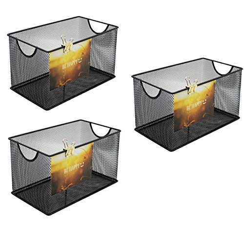 Goldorcle Set Of 3 Household Wire Mesh Metal Steel Storage Basket Organizer Cd Storage Boxes Organizer Bin Container Tote With Handles For Home Office 10.5" X 5.5" X 5.5" #TOP4