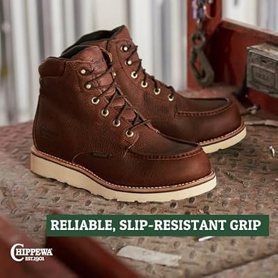 Chippewa Men's 6-Inch Leather Lace-Up Work Boots - Waterproof Wedge with Wide Toe Box - Soft Toe Design - Wide Fit Boots for Men - Lace-Up Closure for a Secure Fit - Rubber Outsole