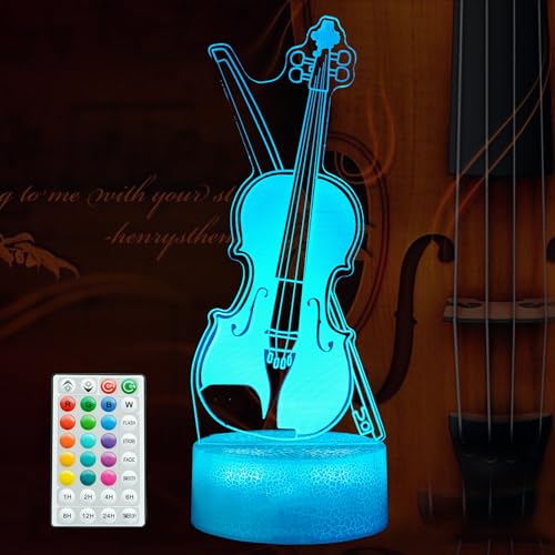 POSSHE Violin Night Light, Violin Gifts, Cello 3D Illusion Lamp with 16 Colors Changing, Timer, 4 Flash Modes and Dimmable, Kids Boys Girls Room Decoration, Holiday Xmas Music Gifts