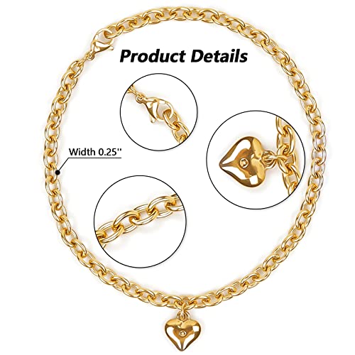 Image of HOWWFALY Dog Collar and Cat Chain Necklace Stainless Steel Adjustable 18K Gold Heart-Shaped Necklace for Small Pets Cats Kitten Puppy (Gold, 12 inch)