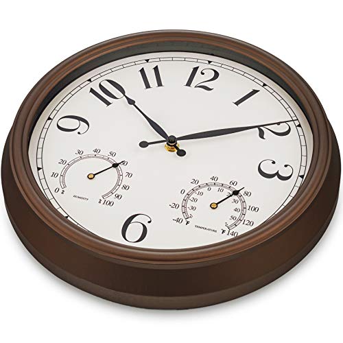 Bernhard Products Indoor/Outdoor Wall Clock Bronze 13 Inch Silent Non Ticking With Temperature & Humidity Gauge Weather Thermometer & Hygrometer Combo Battery Operated - Kitchen Living Room Patio #TOP2