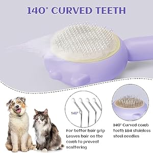 Pet Brush, Dog & Cat Hair Cleaner Brush, Cat Massage Brushes, Cat Grooming Brush, Pet Brush Set for small, medium and large Cat & Dog Hair grooming and nail cleaning(purple)