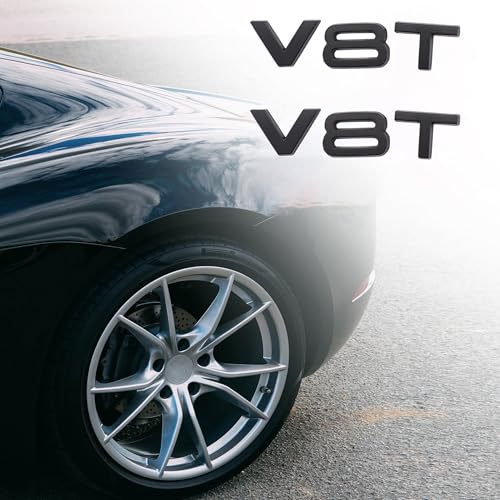 Image of V8T Emblem 3D Metal Badge Car Hood Truck Door Side Rear Trunk Emblem Sticker Decals for RS Sline V8T S3 S4 S5 S6 S7 S8 A4L A5 A6L A3 A4 A7 Q3 Q5 Q7 (Black)