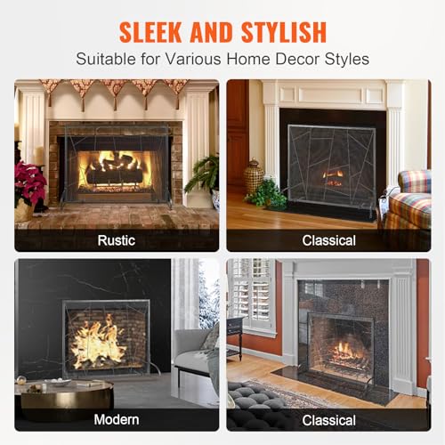 VEVOR Fireplace Screen Single Panel, Sturdy Iron Mesh Fireplace Screen, 35.6"(L) x28.4(H) Spark Guard Cover,Simple Installation,Free Standing Fire Fence Grate for Living Room Home Decor Modern by VEVOR - Image 3