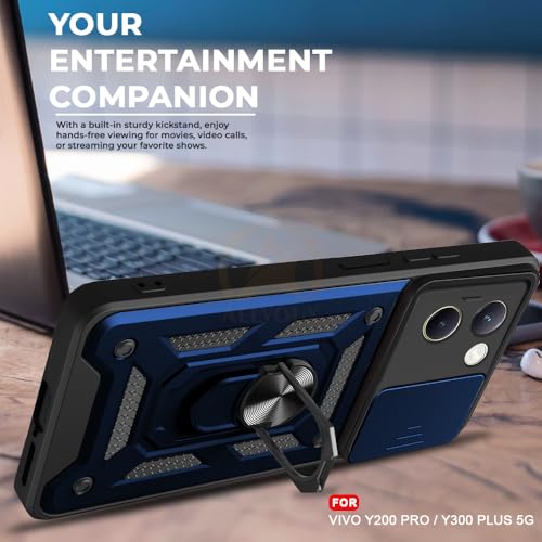 Image of Armor Bumper Back Cover Case for Vivo Y200 Pro 5G / Vivo Y300 Plus 5G | Rotating Camera Cover, Ring Holder & Kickstand | Heavy Duty & 360 Degree Protection Back Cover (Blue)