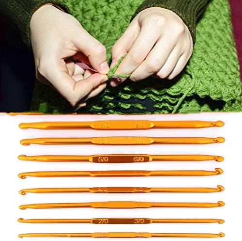 FTVOGUE 8Pcs Crochet Hook Set Golden Alumina Double End Knitting Needle Set Weave Craft Supplies