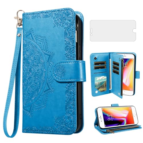 Étui iPhone 8 avec protection écran intégrée et porte-cartes à rabat