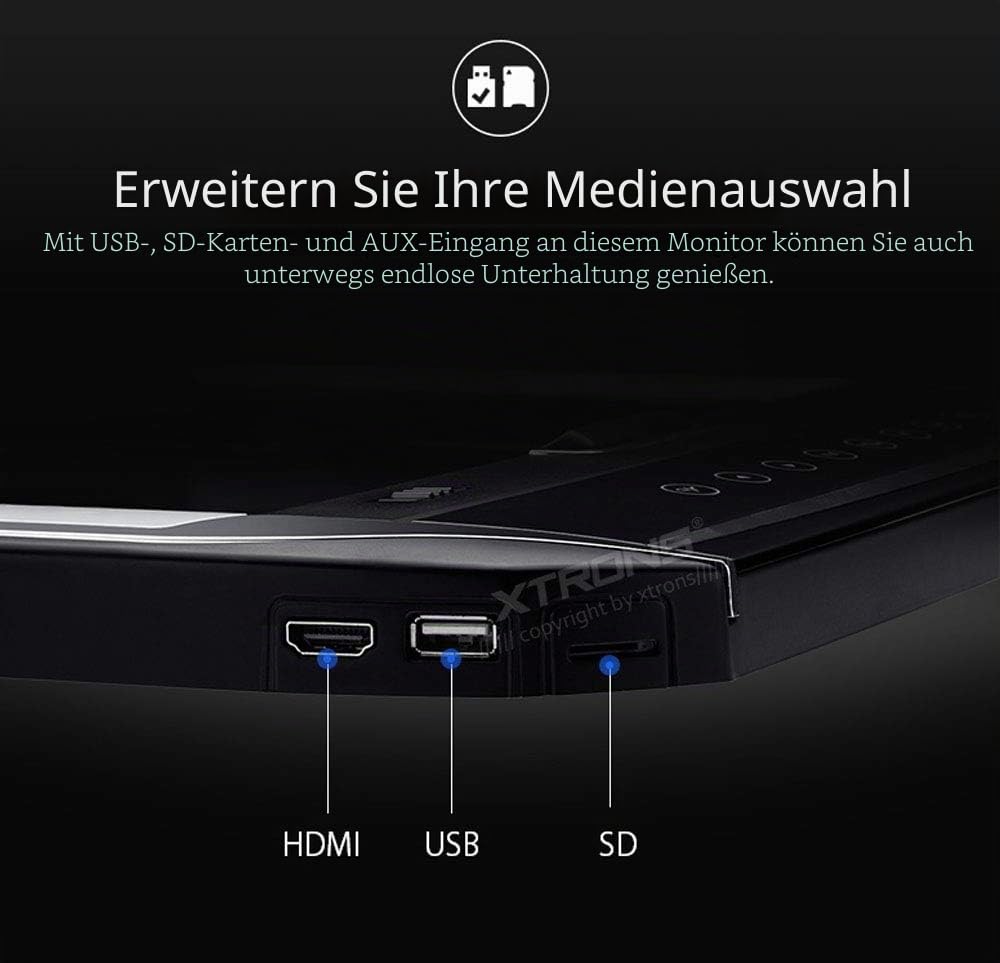 XTRONS 12,1“ Digital TFT 16:9 Bildschirm für Auto Bus Auto Overhead Player Auto Monitor mit HDMI Port Automosphäre LED Licht Windows CE für Urlaub