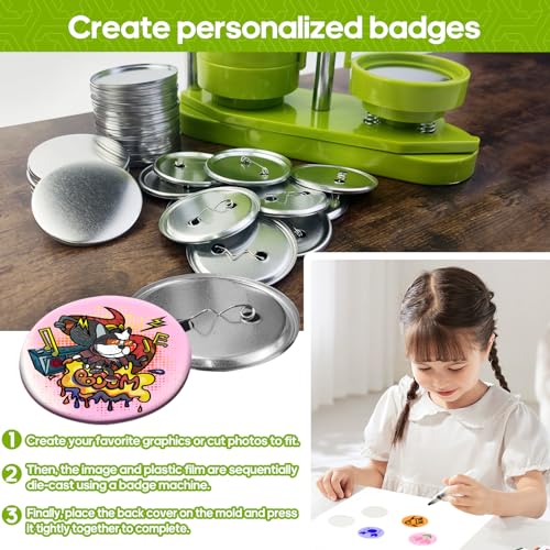 300 pcs Button Maker Supplies, 58mm/2.28 inch Button Supplies Parts, (Approx. 2.25 inch) Round Badge Blank Button Pins, Includes Metal Pin Back Cover, Metal Cover, Clear Film