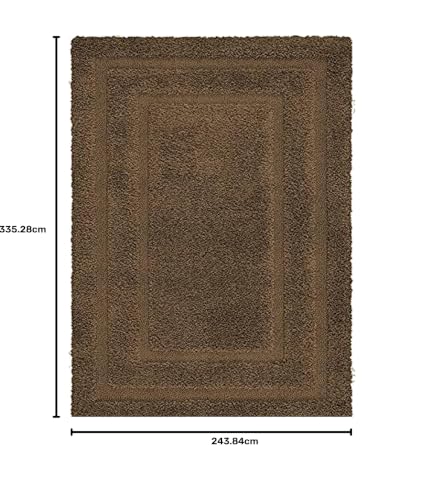 Image of Rectangular Box Shaggy Carpet for Living Room, Bedroom, High Low Design Finish Microfiber 1.8 Inch Pile High, 8x11 Feet Brown|Brown Color