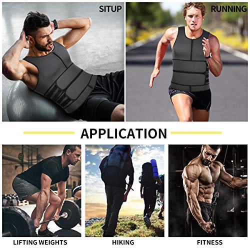 Shaperin Men Neoprene Sauna Zipper Waist Trimmer Vest Tank Top Trimmer Body Shaper With Two Adjustable Belts #TOP4
