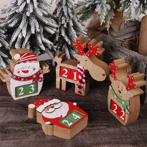 Tuzsocr Calendrier de Noël en bois - Calendrier de Noël - Compte à rebours - Calendrier de table - Calendrier stéréoscopique - Style antique - Pour décoration de bureau de Noël (homme âgé) – vue 6