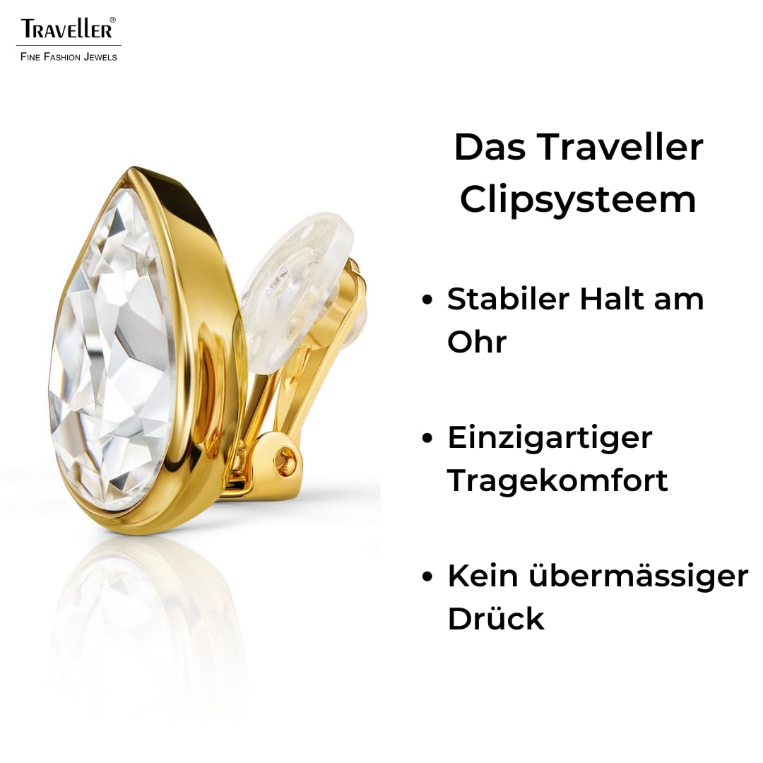 Traveller Ohrclip - Tropfen - Kristalle - vergoldet oder platiniert