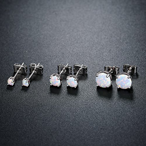 Barzel 18K White Gold Plated Created Opal Stud Earrings 3 Pack Set (White) #TOP3