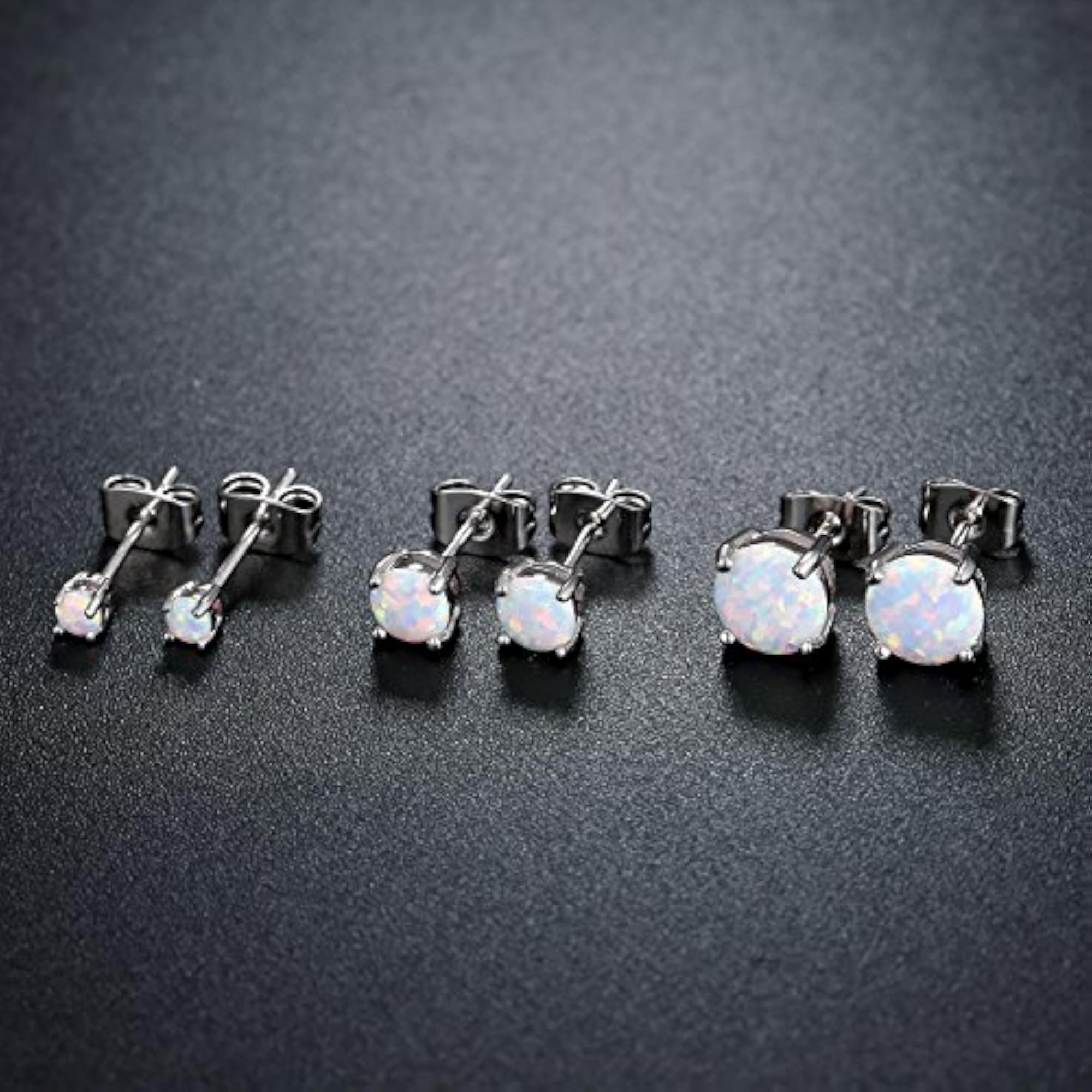 18K White Gold Plated Created Opal Stud Earrings, 3 Pack Set