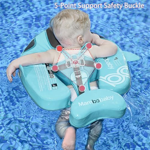 Image of Non-Inflatable Mambobaby Float with Canopy, UV-Protective Baby Swimming Float with Safety Buckle, Anti-Flip Tail Swim Trainer Infant Pool Floats (O04NGreen-O04NGCTRURBKMH01O04)