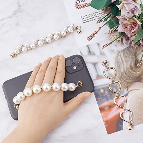 Wadorn 3 Styles Beaded Cell Phone Charms, Pearl Phone Chain Decoration Lanyard Cute Wrist Strap Universal Mobile Phone Finger Strap Phone Grip Holder With Screws Phone Case Pendant Hanging String #TOP4