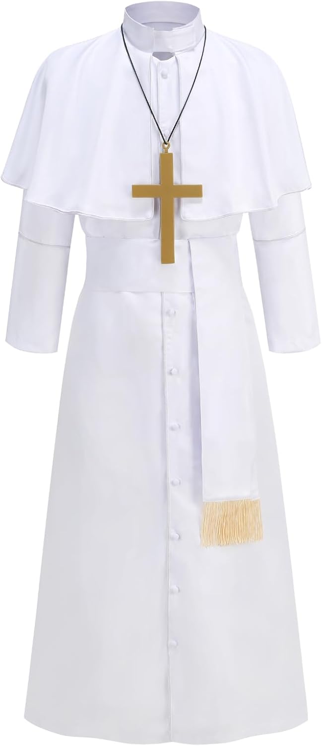 yolsun Priest Costume for Men, Black Clergy Robes Halloween Priest Outfit Cosplay Dress Up