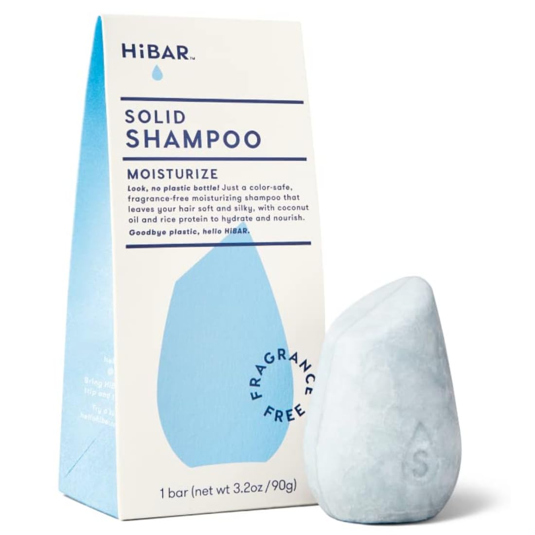 HiBAR Moisturize Fragrance-Free Shampoo Bar for Dry Frizzy Hair - Plastic-Free Vegan Hydration with Coconut Oil & Vitamin B5
