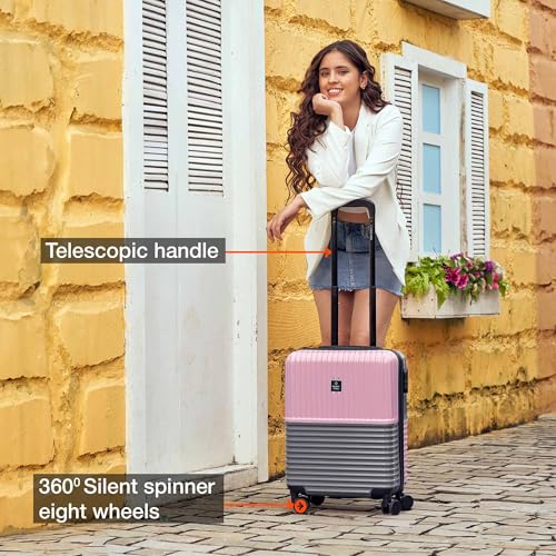 Image of Nasher Miles Istanbul Hard-Sided ABS and PC Cabin Luggage 20 inch | 55cm | 8 Wheels Small Trolley Bag for Travel | Suitcase (Pink Grey)