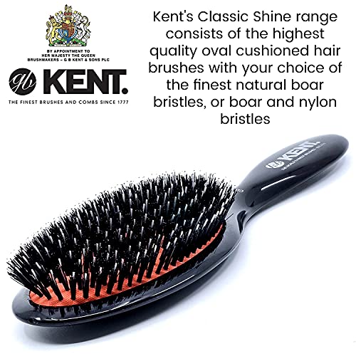 Kent Csml Classic Shine Large Oval Cushion Straightening Brush, Natural Boar Bristle Hair Brush With Nylon Quills, Hair Brush Detangle For Thick Hair And Lpc2 Hair Brush Cleaner. Made In England #TOP3