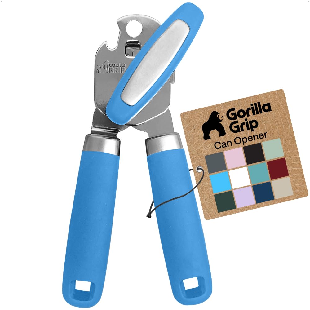 GORILLA GRIP Upgraded Model Stainless Steel Manual Can Opener, Aqua