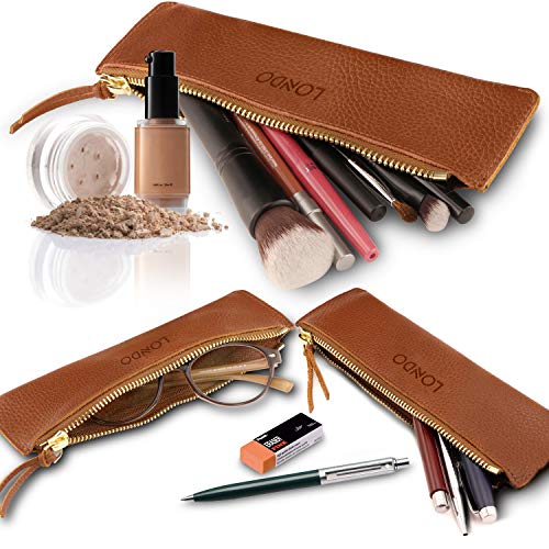Londo Zippered Genuine Leather Pen and Pencil Case Cosmetic Pouch - Thumbnail 7