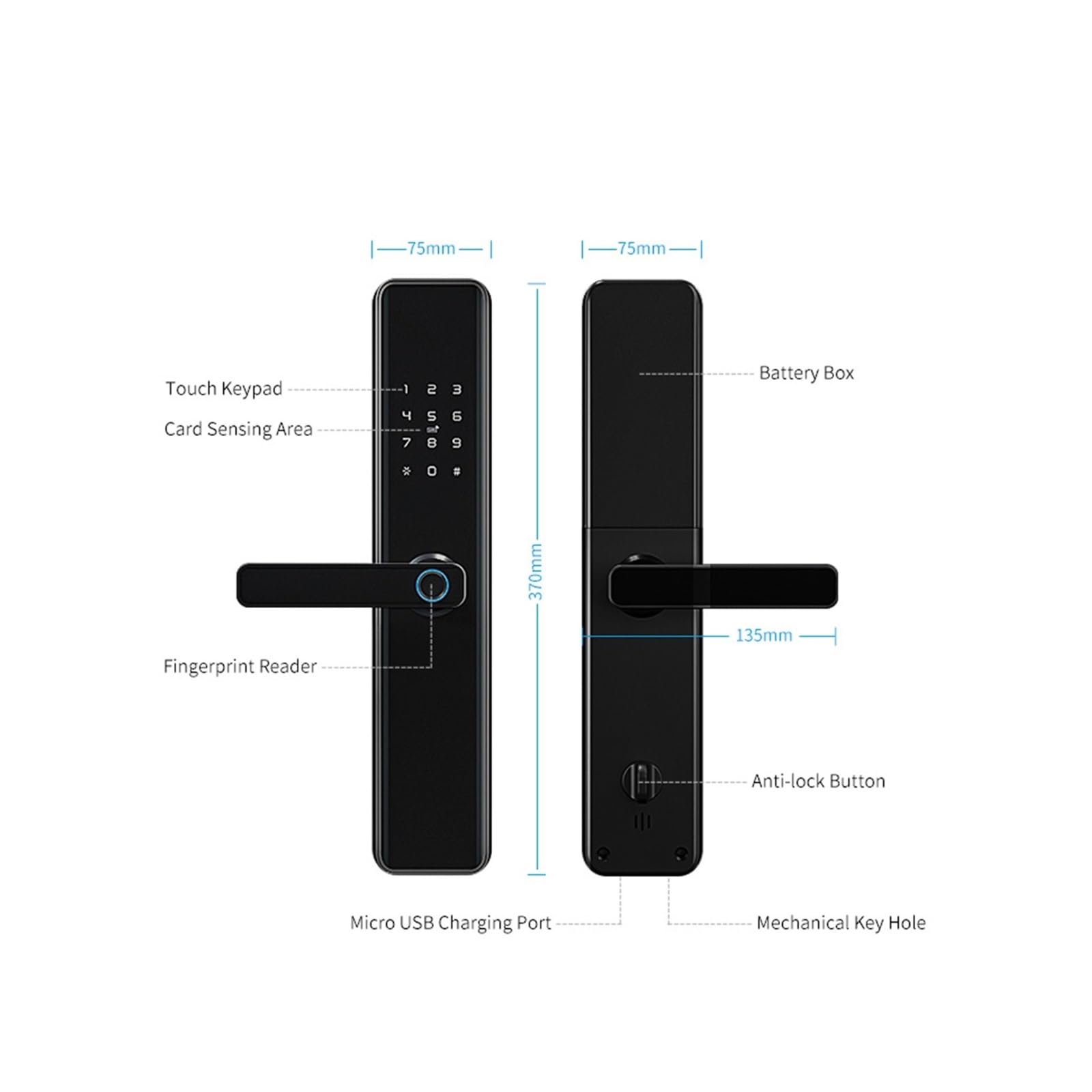 Inteligentny zamek, Wodoodporny, Inteligentny Zamek Bluetooth Wi-Fi Z Czytnikiem Linii Papilarnych, Elektroniczny, Cyfrowy Kodem Biometrycznym(SKY BLUE)