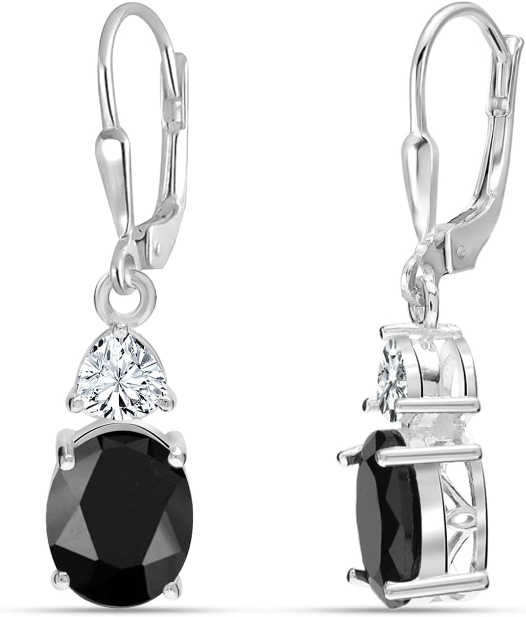 Charmsy 925 Sterling Silver Leverback Earrings for Women | Black Onyx and White Zirconia Dangle Earrings Jewelry Gifts for Her 32MM
