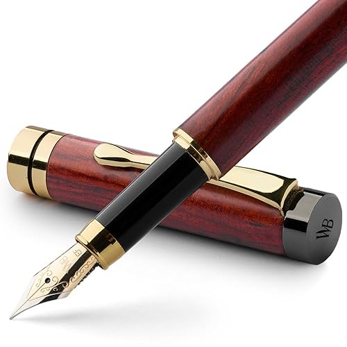 Wordsworth & Black Fountain Pen Set, Luxury Bamboo Wood - Extra Fine Nib, Gift Case; Includes 6 Ink Cartridges, Ink Refill Converter -Journaling, Calligraphy; Drawing, Smooth Writing [Rosewood]