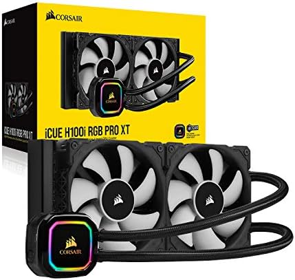 Corsair iCUE H100i PRO XT RGB Liquid CPU Cooler (240mm Radiator, Two 120mm Corsair ML Series PWM Fans, 400 to 2,400 RPM, Advanced RGB Lighting and Fan Control with Software, Easy to Install) Black