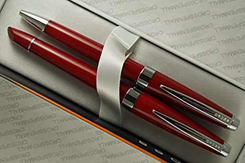 Cross Executive Companion Limited Edition Plasma Red Barrel And Extremely Polished Appointments, Cross Signature Mid-Ring Medium Nib Fountain Pen And Ballpoint Set #TOP4