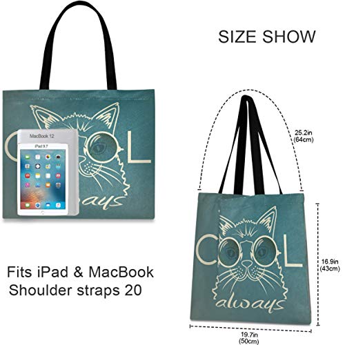 visesunny Women's Large Canvas Tote Shoulder Bag Cool Cat Vintage Cartoon Animal Top Storage Handle Shopping Bag Casual Reusable Tote Bag for Beach,Travel,Groceries,Books2