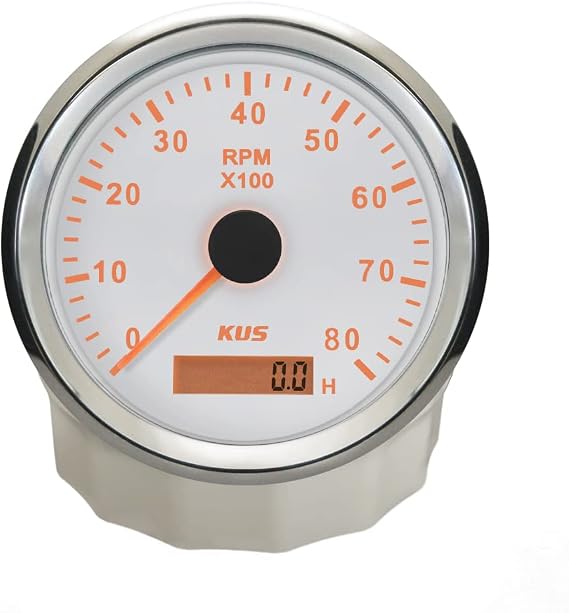 KUS 85mm Universal Tachometer 0-8000RPM REV Counter with Hour Meter for Gasoline Engine 12V/24V with Backlight