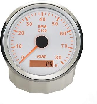 KUS 85mm Universal Tachometer 0-8000RPM REV Counter with Hour Meter for Gasoline Engine 12V/24V with Backlight