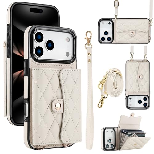 Étui en cuir synthétique compatible iPhone 17 Pro avec dragonne de sécurité