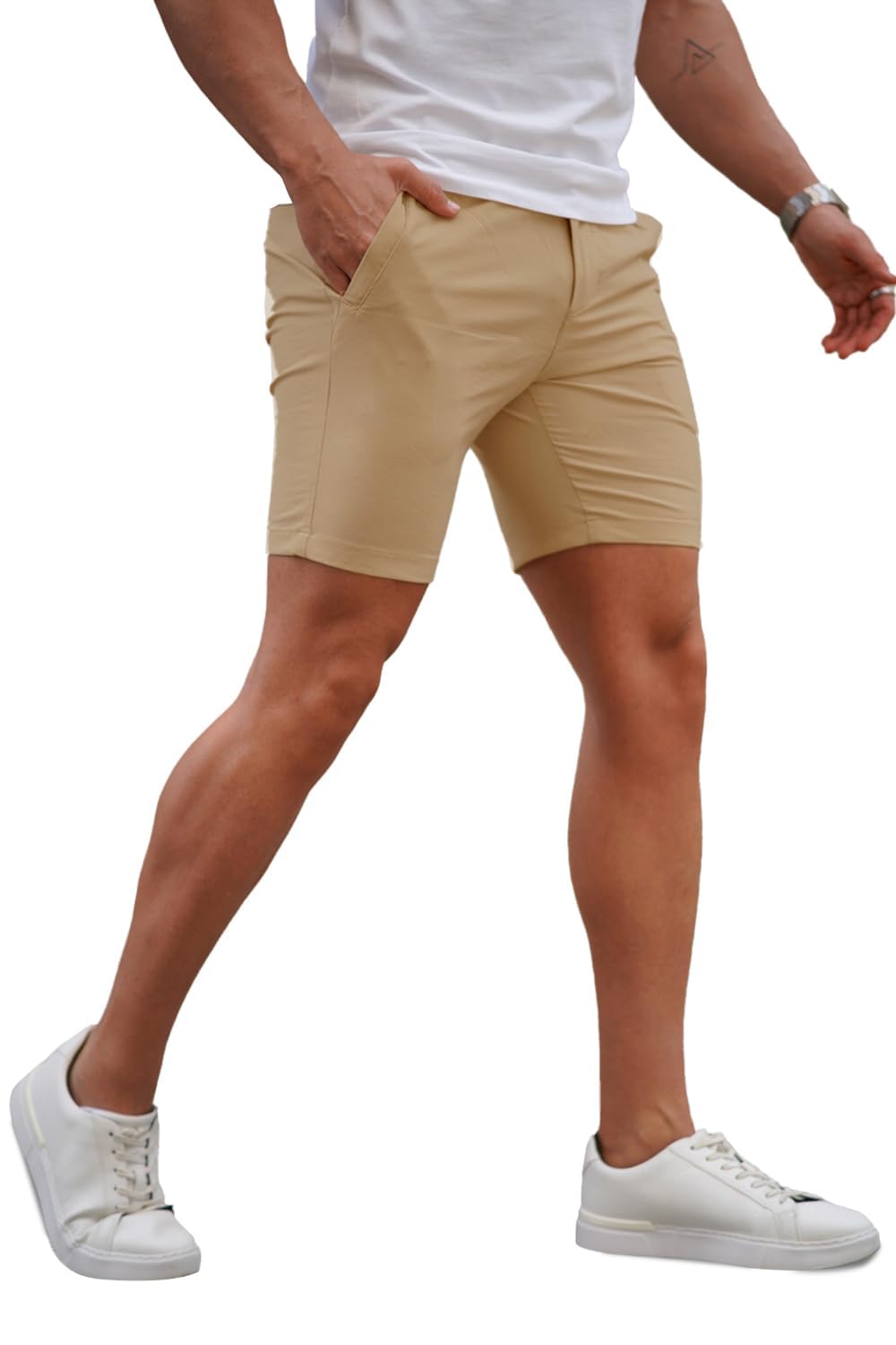 GINGTTO Mens Slim Fit Shorts Stretch Tapered Leg Skinny Chinos 5 7 product thumbnail 6