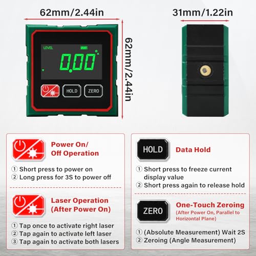 diymore Digitale Wasserwaage, Laser Winkelmesser mit Magnetfuß, Neigungsmesser mit LCD Display