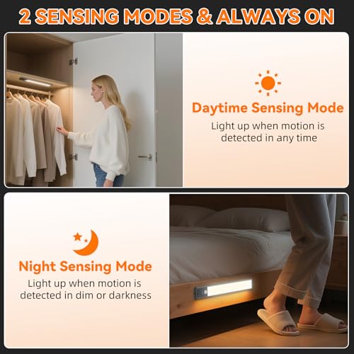 Image of Under Cabinet Lighting Wireless, 15inch Rechargeable Motion Sensor Light Indoor, 3 Color Closet Light Battery Operated with LED Power Display, Magnetic Under Counter Lights for Kitchen (3Pack-Black)
