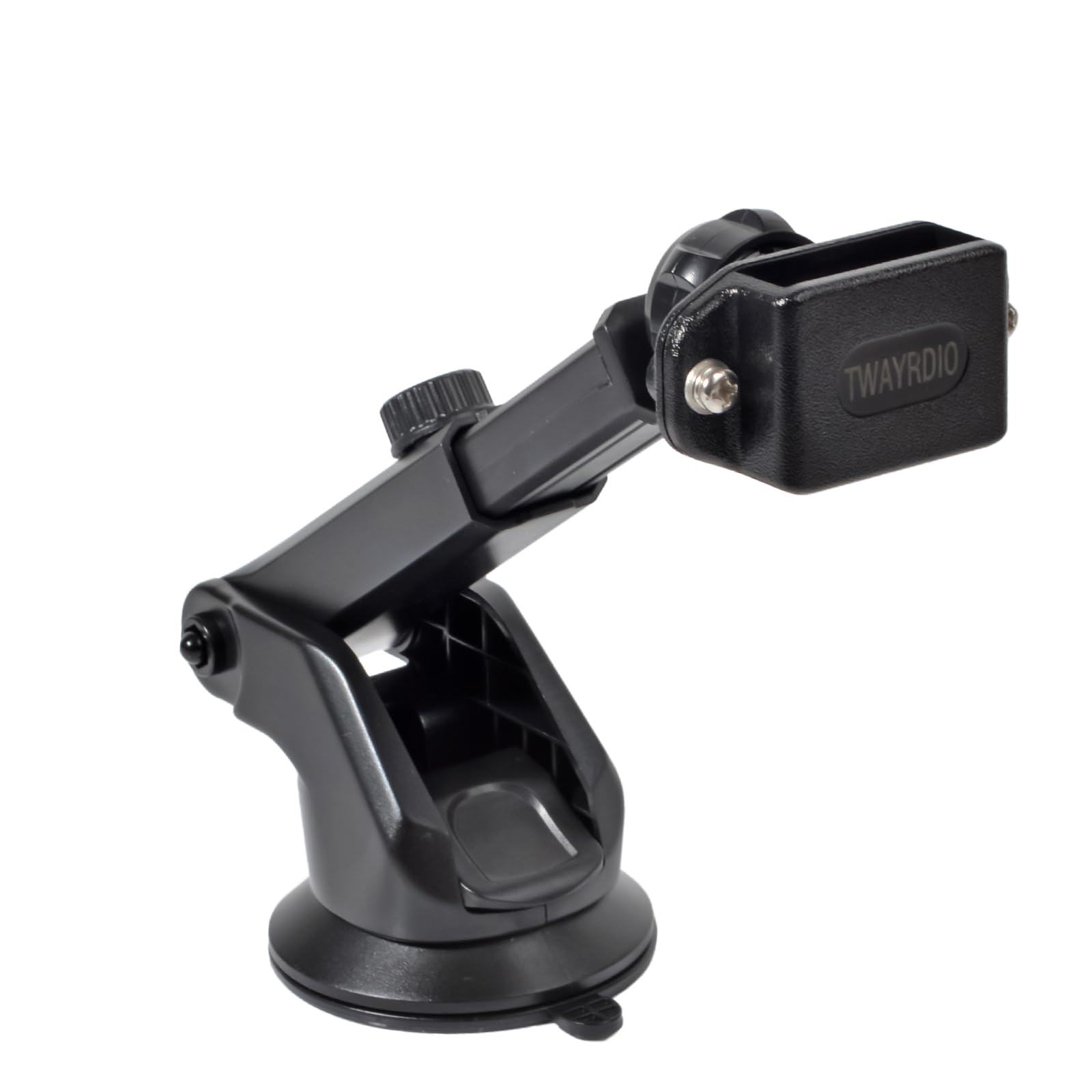 Suction Cup Holder Mount for Handheld Radio, Adjustable Height Car Holder Mount Bracket for Motorola BaoFeng Retevis Talkabout Yaesu Walkie Talkie Two Way Radio Belt Clip (CarClipMount-E)