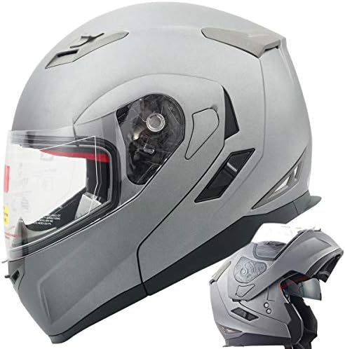 Orion Voyager Modular Flip-up Street Bike Cruiser Motorcycle Helmets with Drop-Down Inner Sun Shield DOT (XL, Titanium Grey)