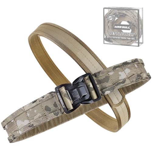 WarBull Tactical Battle Molle Belt, 2'' Quick Release Outer Gun Belt w/Secure Locking & 1.57'' EDC Inner Belt, Heavy Duty Combat Duty Belt for Law Enforcement, Security, Shooter - Multicamo S
