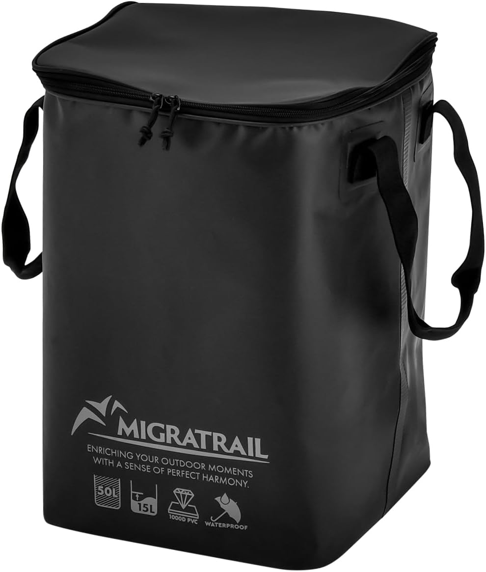 Migratrail D9454 Shield Gear Bag, Black, Capacity: Approx. 11.2 gal (50 L), Load Capacity: 26.6 lbs (12 kg), Waterproof, Stores Wet Gear, Extra Thick PVC Material, Foldable