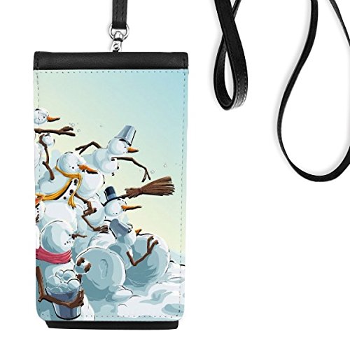 Téléphone intelligent sac suspendu bonhomme de neige pochette portefeuille cuir noir Noël