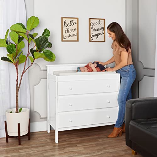 Dream On Me Mason Modern Changing Table with Free Changing Pad in White, Three Spacious Drawers, Made of New Zealand Pinewood, Includes 1" Mattress Pad and Anti-Tipping Kit - Thumbnail 4