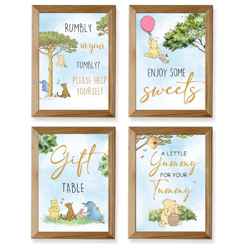 4PCS Winnie Table Sign Centerpieces - Winnie the Pooh Baby Shower Decorations - Welcome Baby Party Supplies (8x10in)